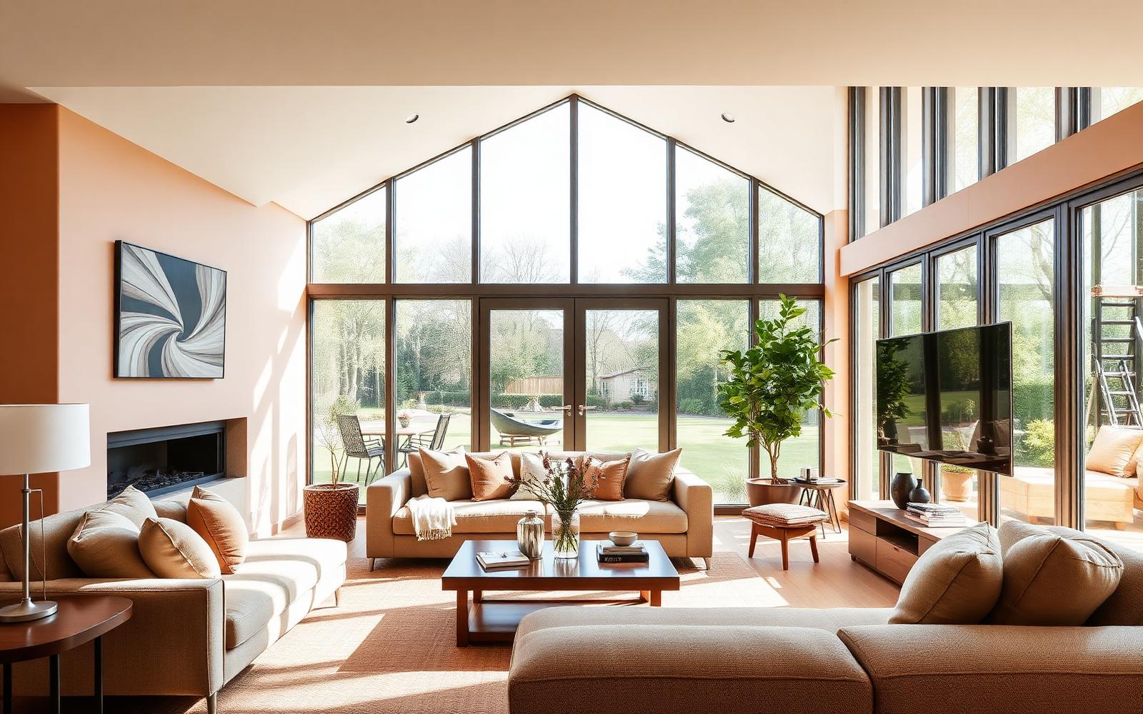 Modern living room with large UPVC windows