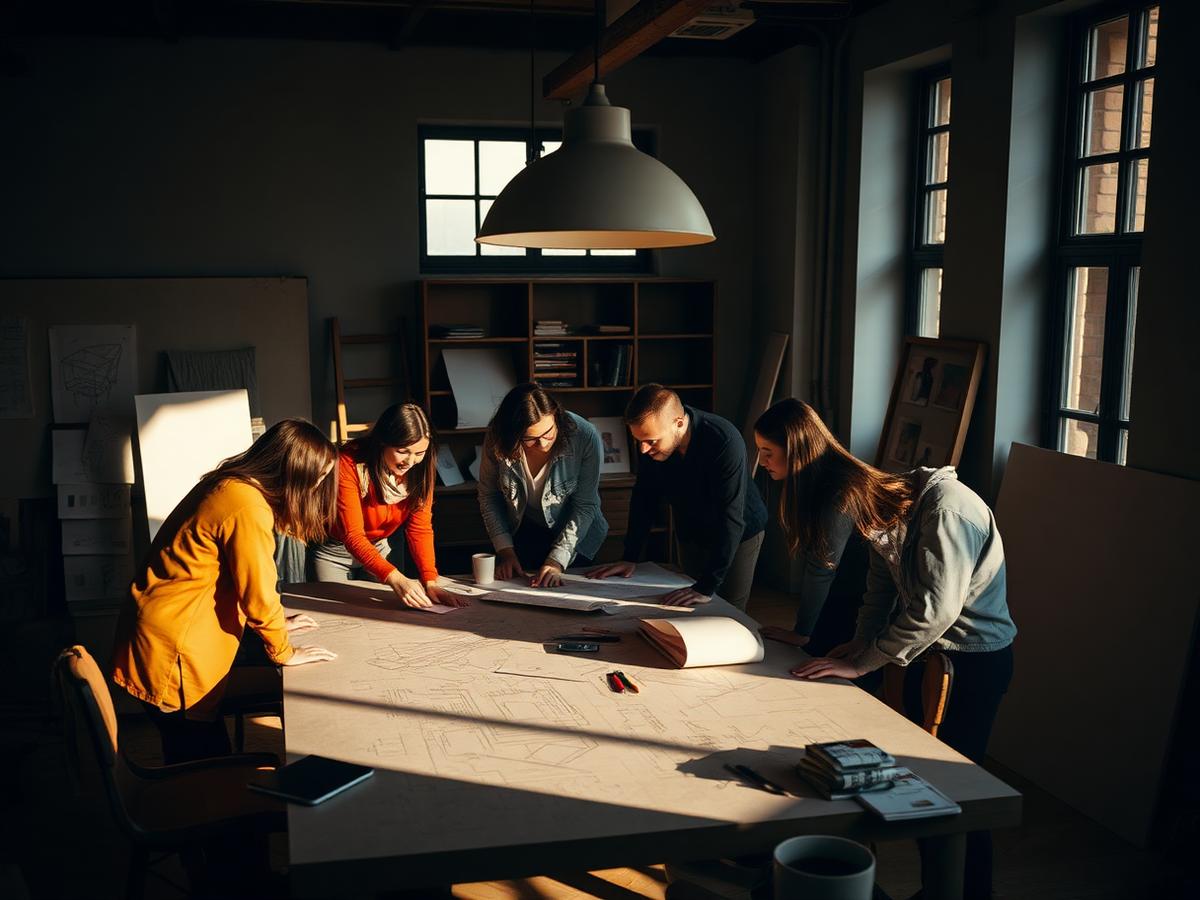 Casa Elara studio team reviewing drawings