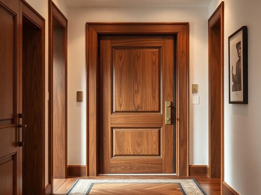 Wooden main door in a foyer