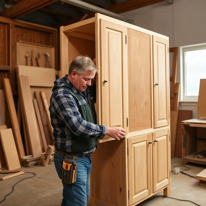 Craftsman installing a cabinet on site